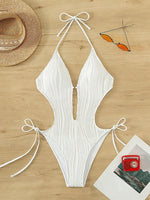 One Piece Swimsuit for Women 2024 Lace Patchwork Green Hollow Out Thong Swimwear Beach Bathing Suit Tie Side Backless Monokini