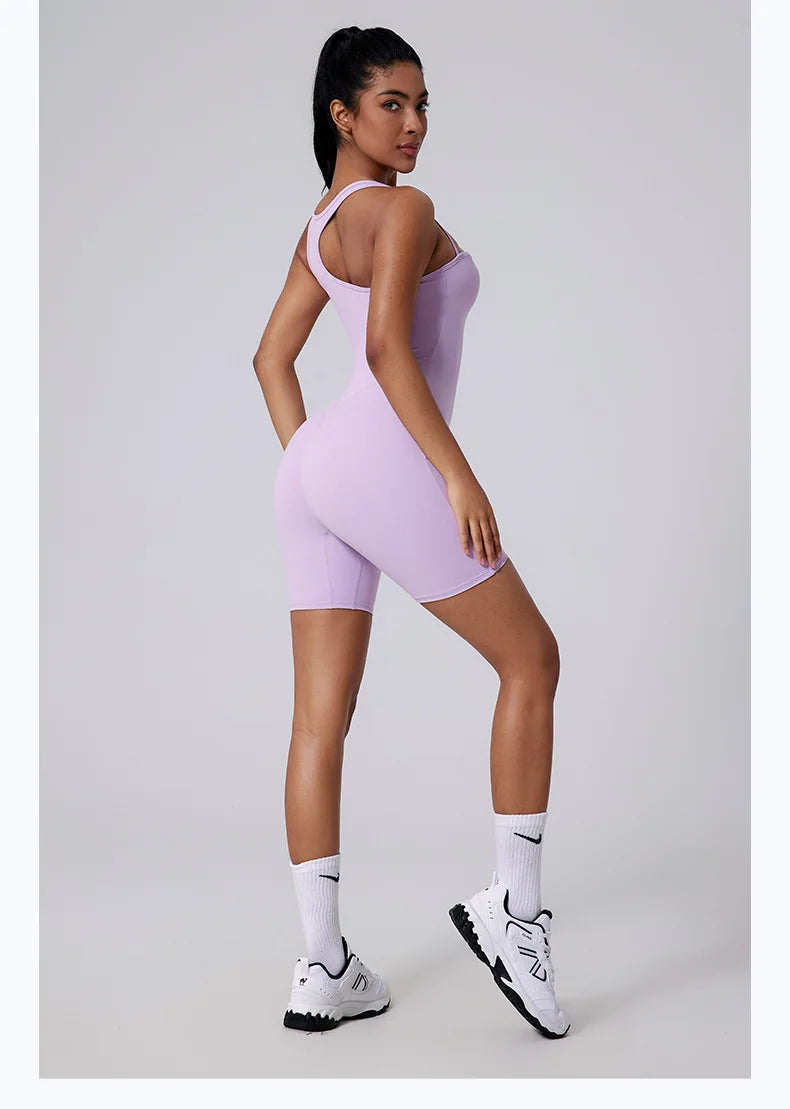 Women's Short Tracksuit One-Piece Sportswear Gym Workout Clothes Fitness Jumpsuit Stretch Bodysuit Yoga Suit Sports Playsuit