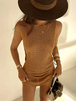 2026 Summer Sexy One Neck Cut Out Circle Decoration Corset Slim Beach Mini Dress Women Seaside Beachwear Swimwear Cover Up A2796