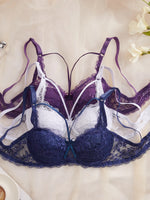 3Pcs Sexy Lace Women's Bra Crisscross Straps Underwire Push-Up Bralette Thin Soft Fashion Lingerie