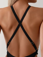 Sexy Black Red One Piece Swimsuit Women Halter Cross Hollow Out Bikini 2025 Beach Bathing Suit Backless Bandage Thong Swimwear