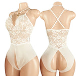 Woman Crotchless Lingerie Bodysuit Erotic Lace Mesh Underwear Babydoll Dresses Sexy Pajamas See Through Jump Suit Desire Costume