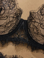 Ladies' Basic Style Thin Lace Bra And Panty Set Seamless Single Layer Eyelet Underwear Comfortable Intimate Apparel