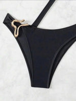 2026 Women's Sexy Black Cut-Out Bikini One Shoulder Metal Designer Backless Thong One-Piece Swimsuit Summer Swimsuit бикини