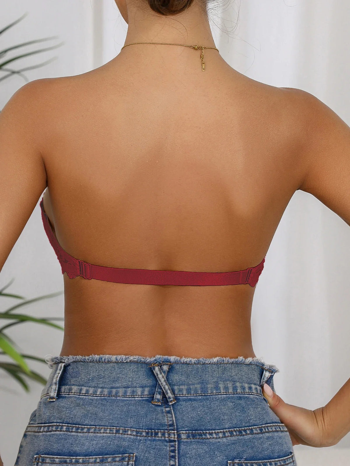 Lace Strapless Bra Double Front Closure Push Up Bralette for Women Invisible Anti-Slip High support Women's underwear