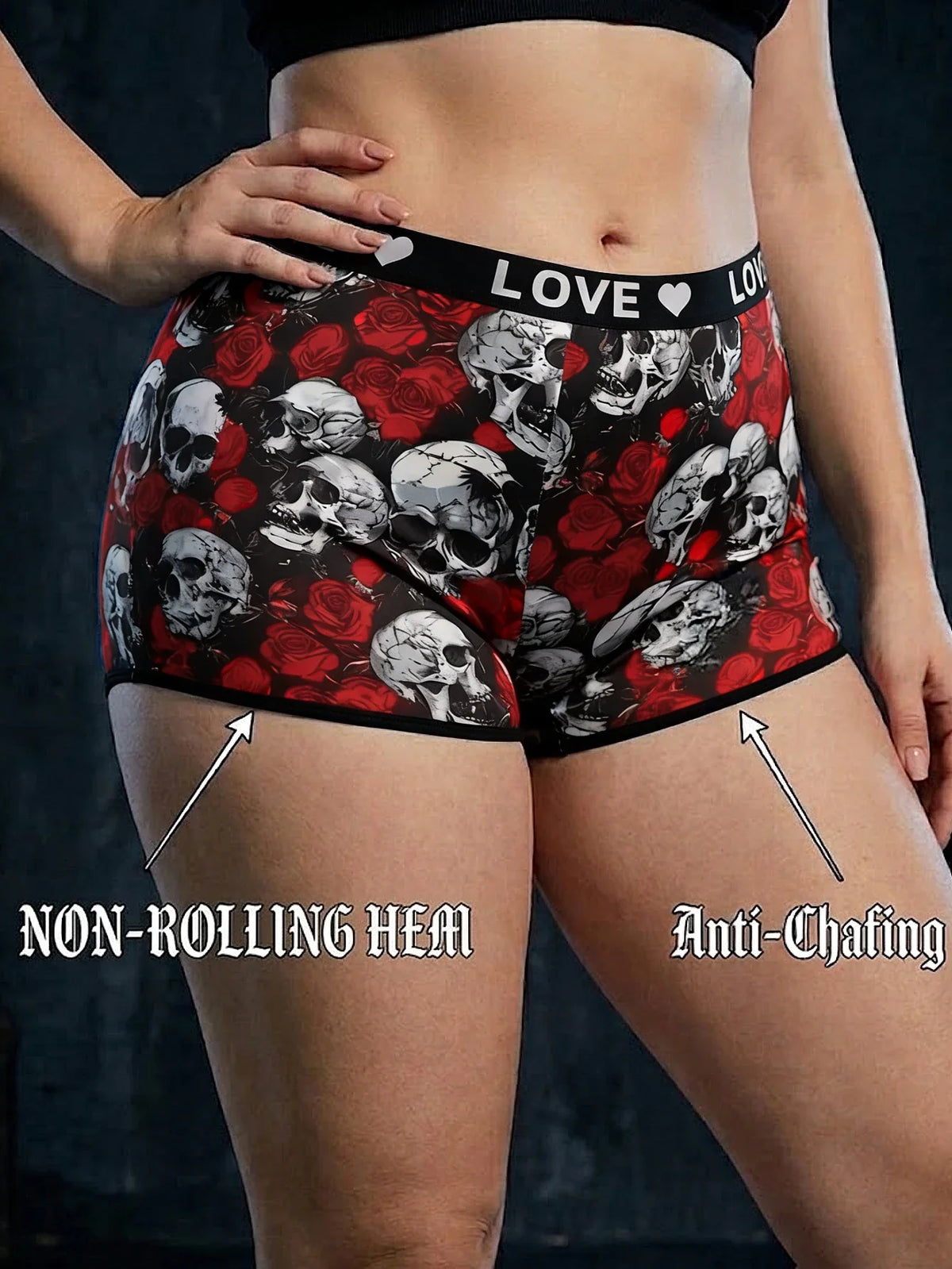 1XL-4XL Women Seamless Panties High-waisted Boyshorts Gothic Skull Soft Breathable Stretch Underwear for Women