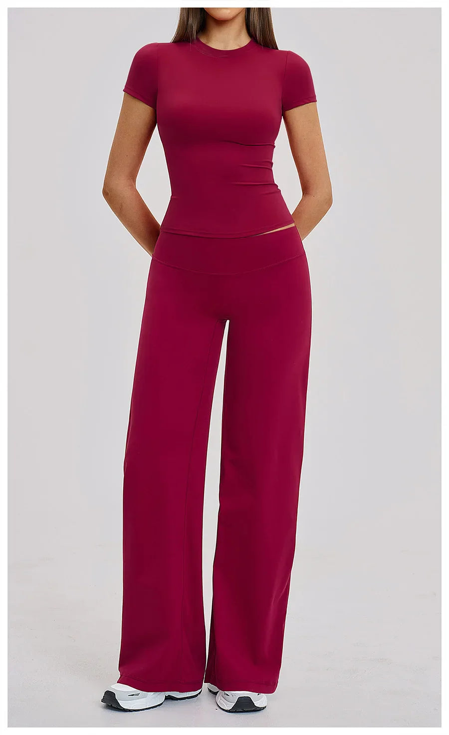 Yoga Set 2 Pieces Women Fitness Sportswear Gym Loose wide-leg pants Long-sleeved T-shirt Sports Crop Tops Tracksuit Workout Wear