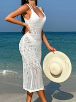 Elegant Temperament Women's Fashion Hollow Out Maxi Dress Cover up Skirt Suspender Skirt Showing Body Waistline Free Bikini