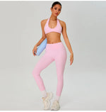Fitness Sports Bra Women Halter Top High Support Push-up Open Back Gym Wear Hanging Neck Fitness Bar Yoga Bar Workout Underwear