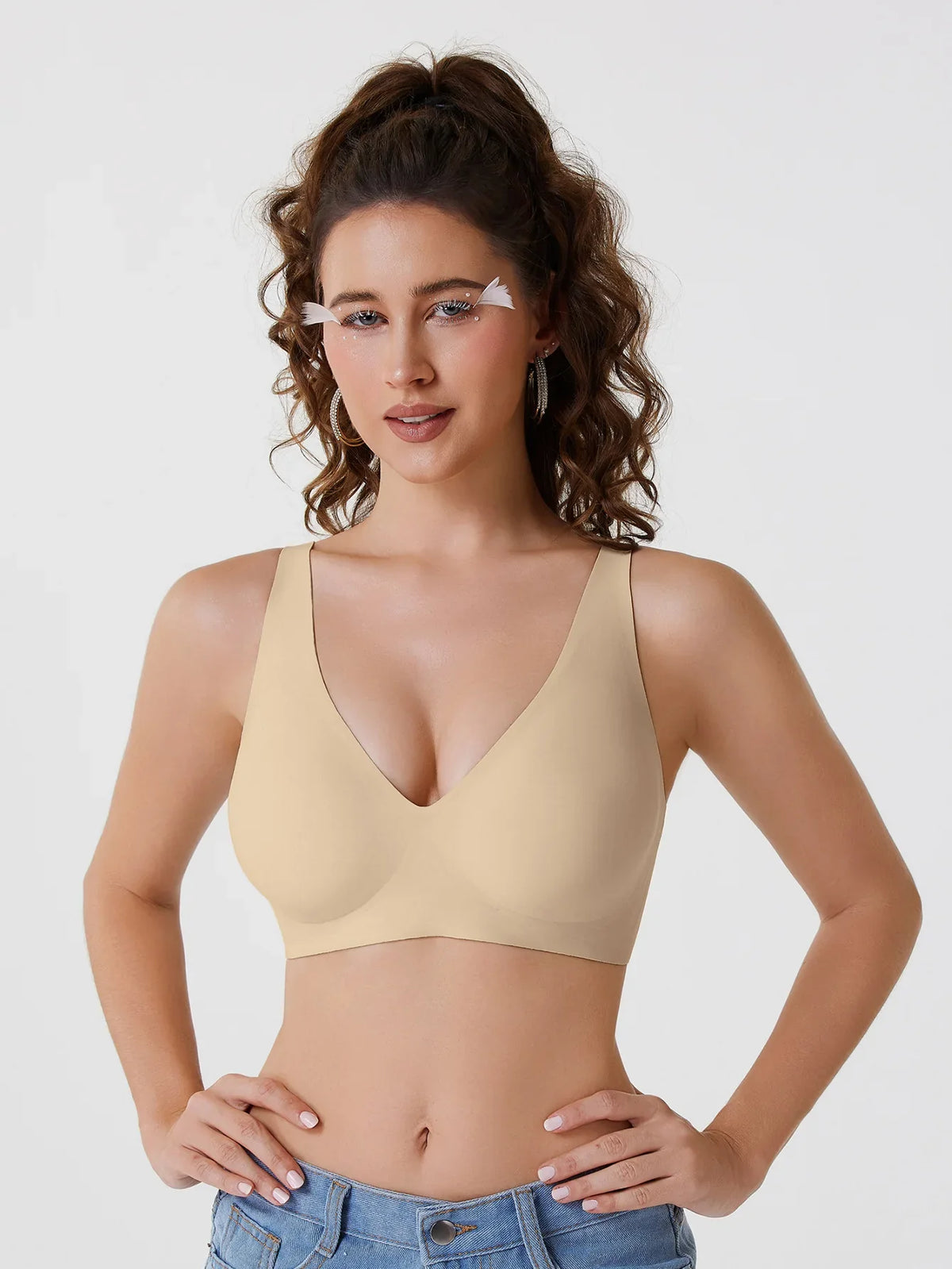 Leopard Print Deep V Seamless Wire-free Everyday Bra Comfortable and Breathable Full Cup Support Pink Leopard Print Bra Sostén