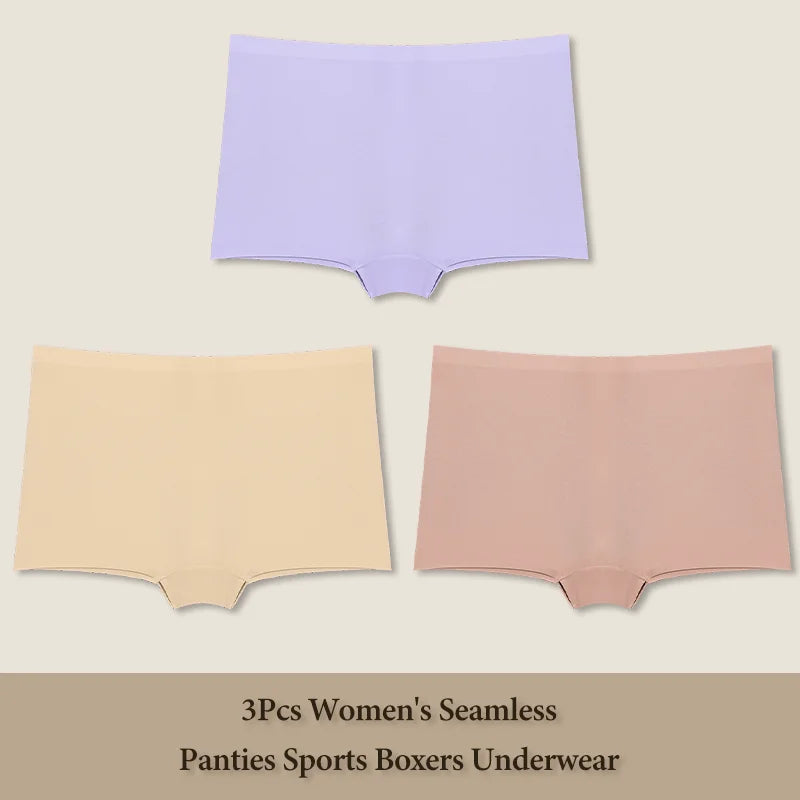 3Pcs Women's Seamless Sports Boxers Underwear Female Solid Color Panties Comfortable Brief Cozy Lingerie Intimate Underpant S-XL