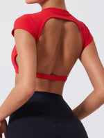 Hearuisavy Summer Sports Shirts Workout Tops Fitness Activewear Quick-Dry Yoga Clothes Sport Crop Tops Backless Gym Top Women
