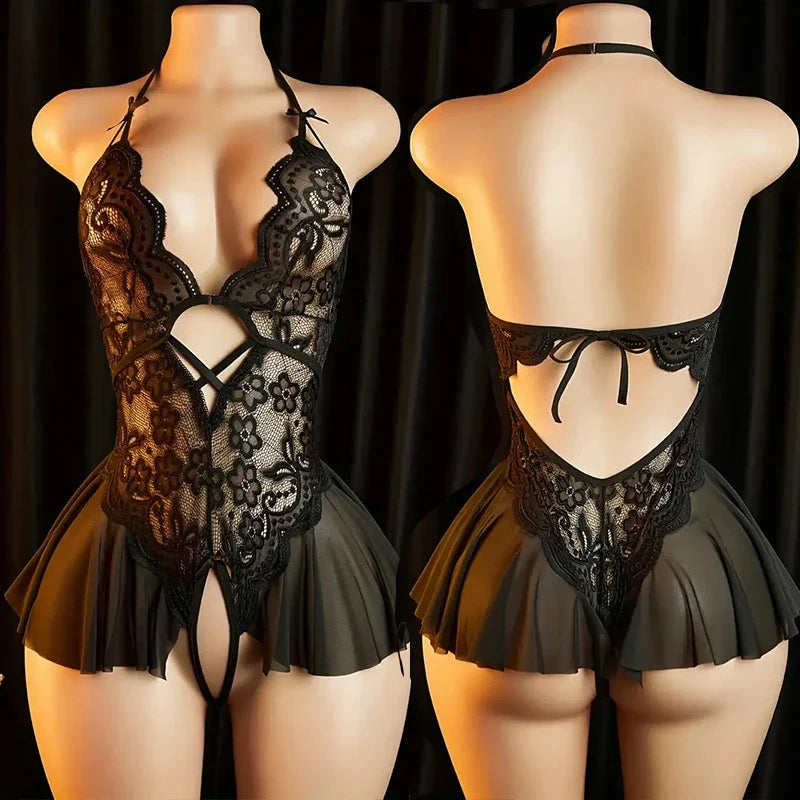 Sexy Hot Bra For Women Lingerie Set Ultra-thin Lace Hollow Bra Set Transparent Crotchless BacklessDress Deep V Open Bra Underwea