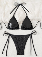 Shiny Sequin Pink Black Bikini Women Sexy Mesh Push Up Bra Tie Side Thong Swimsuit 2026 Brazilian BeachBathing Suit Swimwear