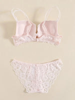 1 Set Elegant Lace Embroidery & Breathable Fabric Lingerie Set: Push-Up Bra, Drop Waist Sheer Panty - Ultimate Valentine's Day