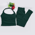 Women's Halter Top And Sports Leggings Gym Workout Set Two-Piece Pilates Clothes Yoga Outfits Impact Fitness Pants Set