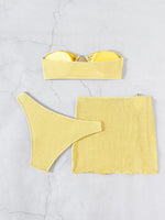 2026 New Sexy Bandeau Bikini Women Metal Water Droplet Ornament Push Up Mesh Skirt 3 Piece Swimsuit Beach Bathing Suit Swimwear