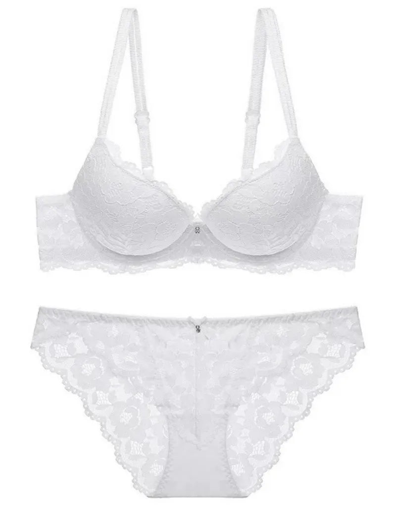 Hollow Lace Floral Sexy lingerie set Bow Padded Push Up women's bra Suitable for Small Busts sexy bras and panties