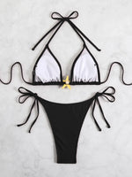 Sexy Black Micro Bikini 2025 Women Starfish Ornament Push Up Bra Tie Side Thong Swimsuit Summer Bathing Suit Holiday Swimwear