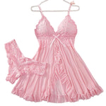 New Sexy Pink Lingerie Set Erotic Bra Nightdress Women Thong, Attractive, Breathable, Romantic Sexy Comfortable Sleepwear &Dress