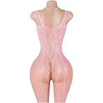 Pink Sexy Lingerie Mesh Bodystockings Teddy Crotchless Fishnet Hollow Open Bra Underwear Erotic Clothing Sexy Lace Bodysuit