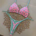 2026 Swimwear Women CuteCherry Print Brazilian Thong Bikini Set Sexy Thong Swimsuit Two Pieces Bathing Suit Women Beach Wear