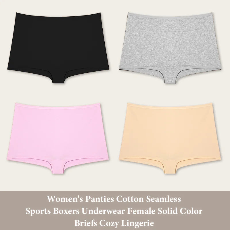 New 4PCS Women's Panties Cotton Seamless Sports Boxers Underwear Female Solid Color Cozy Lingerie Intimate Underpants XS-XL