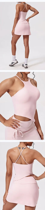 Tennis Suit Set Yoga Set Casual Outdoor Bra Golf Short Skirt Anti-light Running Pocket Fitness Suit Breathable Sports Tank Top