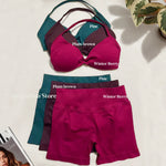 3 Pcs Gym Set Woman Short Sleeve Sport T-Shirt & Seamless Scrunch Gym Shorts & Strappy Bra Fitness Workout Suits Gym Clothing