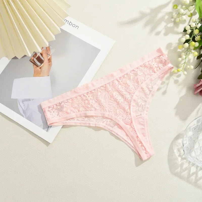 3Pcs/Set Women Sexy Lace Panties Lingerie Floral Sexy Low Waist Deep Color Thongs Ladies Underwear Fashion Soft Underpants S-XL