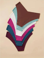 6 Pcs/Set Women's V-Waist Low-Rise Cotton Bikini Briefs - Seamless, Skin-Friendly, 100% Cotton Crotch, 8 Solid Colors, S-XL