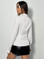 Women's Simple Striped Button Down Slim Fit Long Sleeve Shirt Work Commuting Button Collar Shirt Streetwear Autumn/Winter