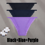 3PCS Women‘s Cotton Lace Panties Low Waist Briefs Comfortable Underwear Ladies Solid Color Underpants Girls Breathable Panty New