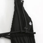 2026 New Deep V One Piece Black Swimsuit Halter Solid Color Women's Backless Bathing Suit Bandage White Swimwear For Female