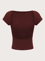 Women's O-neck Backless T-shirt Short Sleeve Solid Color Crop Top Summer Cute Baby Tee Y2K Clothes Bodycon Tunics Fashion Tank