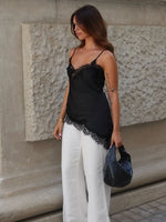 HH Sexy Women Asymmetrical Lace Slip Tops Summer Female Backless Sleeveless Off Shoulder Underwear Tanks Elegant Beach Camisole