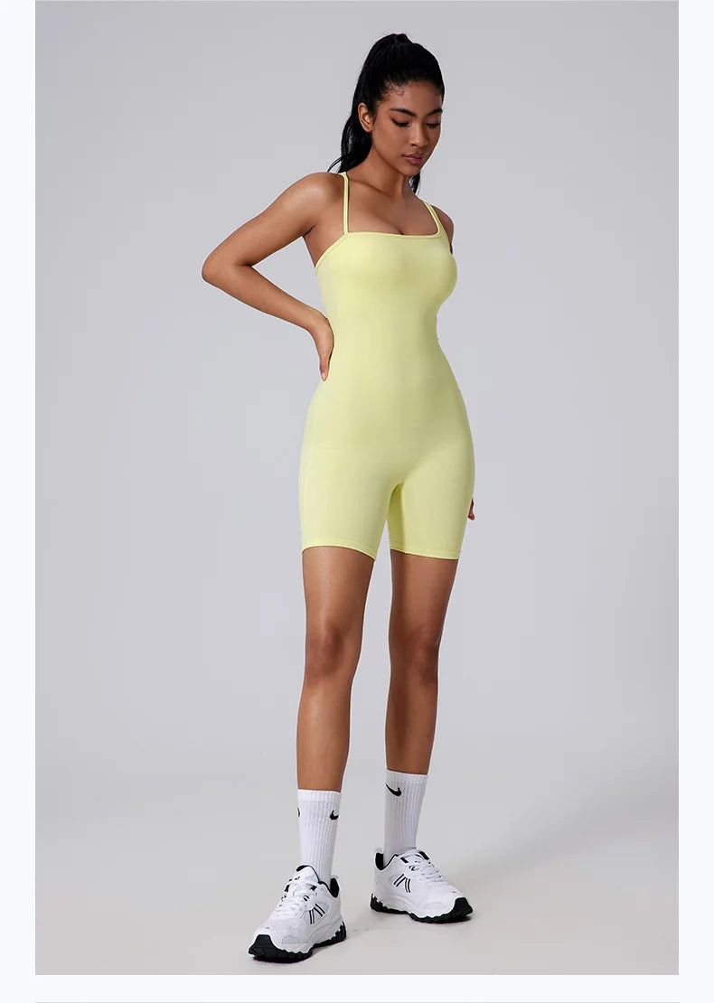 Women's Short Tracksuit One-Piece Sportswear Gym Workout Clothes Fitness Jumpsuit Stretch Bodysuit Yoga Suit Sports Playsuit