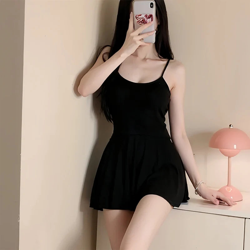 Women Sexy Halter Backless Slim V-neckMini Dress SmoothAllure Pleated Micro MINI Dress Fashion Uniform Party Night Outfits
