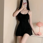 Women Sexy Halter Backless Slim V-neckMini Dress SmoothAllure Pleated Micro MINI Dress Fashion Uniform Party Night Outfits