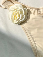 Sexy 3D Flower Patchwork Swimwear Thong Bikini 2024 Women Lace-up Swimsuit Halter Drawstring Swimming Bathing Suit Biquini Mujer