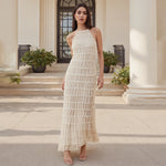 Women Ruched Cocktail Dress Elegant Party Bodycon Dresses Female Long Dress Summer Sleeveless Backless Solid Dress Vestidos