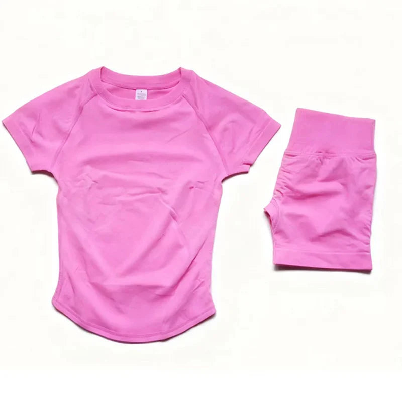 Impact Yoga Suit 2PCS Yoga Set Workout Sets Women Sportswear Gym Clothing Fitness Short Sleeve High Waist Shorts Sports Suits