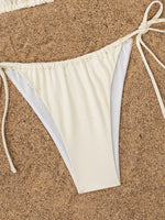Sexy Beige 3D Pearls Coconut Tree Bikini Set 2025 Women Halter Push Up Pleate Thong Swimsuit Beach Bathing Suit Micro Swimwear