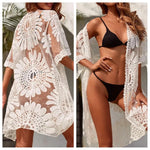 One SizeSexy Lace Up Summer Beach Cover Up Solid Color Women Beach Dress Flower Embroidery Women Clothes