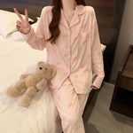 Printemps et automne nouveaux pyjamas pour femmes ensemble de vêtements de détente fille amour Cardigan pyjamas tissu froissé vê