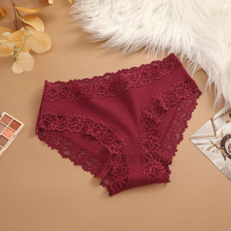 3Pcs Sexy Cotton Lace Panty Women Low Waist Panties Underwear S-XL Solid Color Ladies Briefs Lingere Underware Comfortable Women