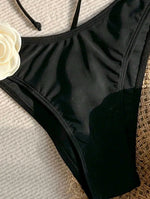 Sexy 3D Flower Patchwork Swimwear Thong Bikini 2024 Women Lace-up Swimsuit Halter Drawstring Swimming Bathing Suit Biquini Mujer