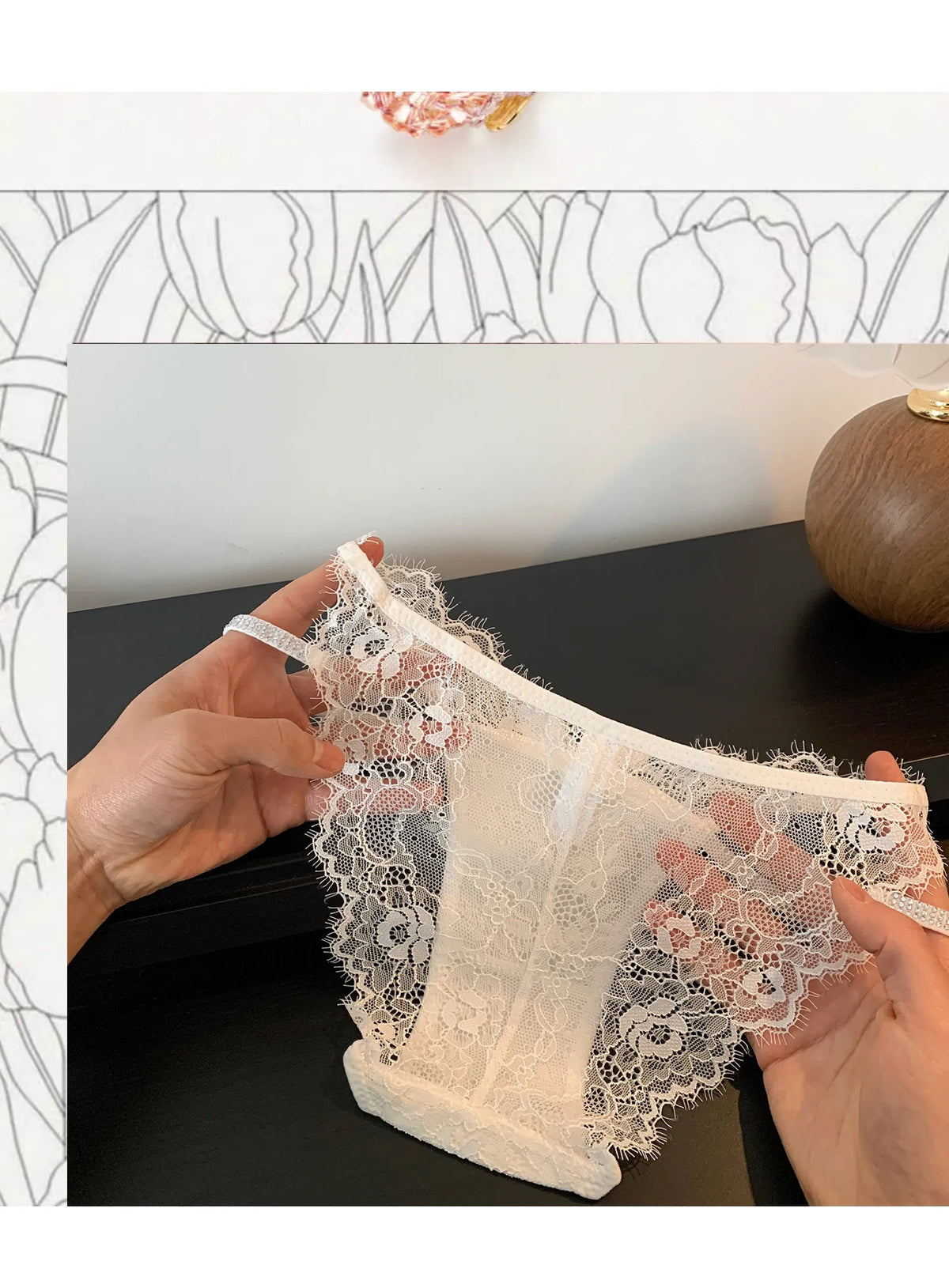 Rhinestones Girls Sexy G String Lace Panties Women Underwear Briefs Hollow Out Thong Transparent Lingerie Intimates