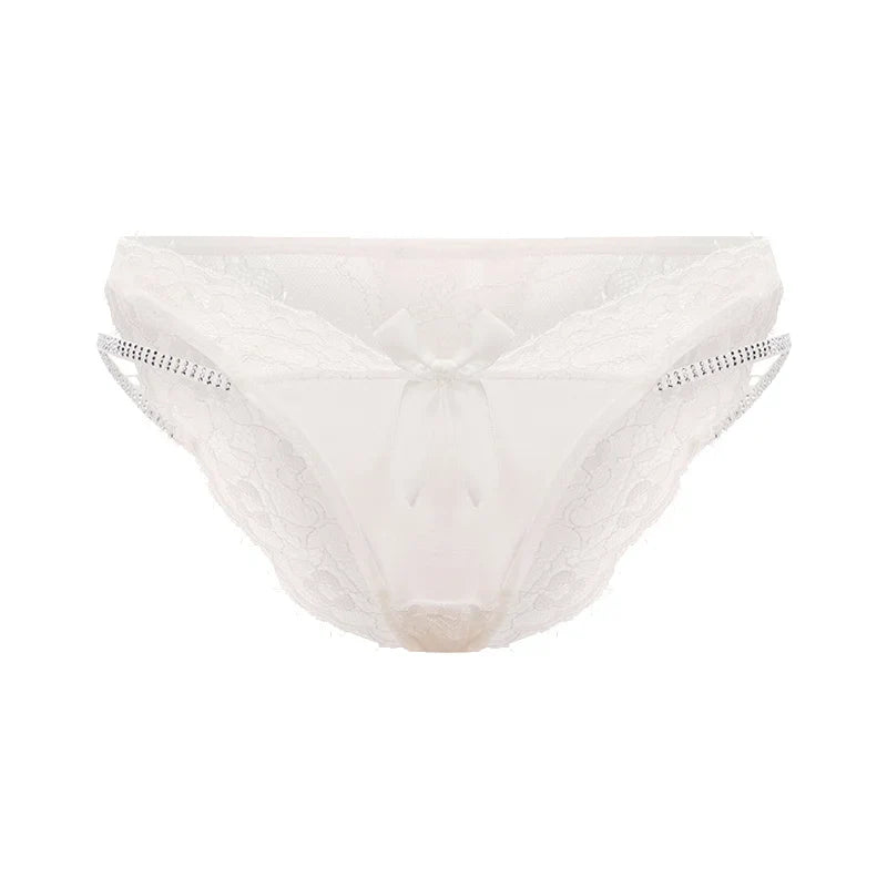 Rhinestones Girls Sexy G String Lace Panties Women Underwear Briefs Hollow Out Thong Transparent Lingerie Intimates