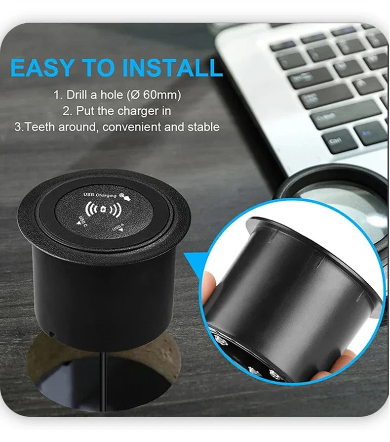 3 in 1 Wireless Charger Built in Type-C USB Ports Desktop Embedded Charging Station for iPhone 17 Xiaomi Airpods Mobile Phone